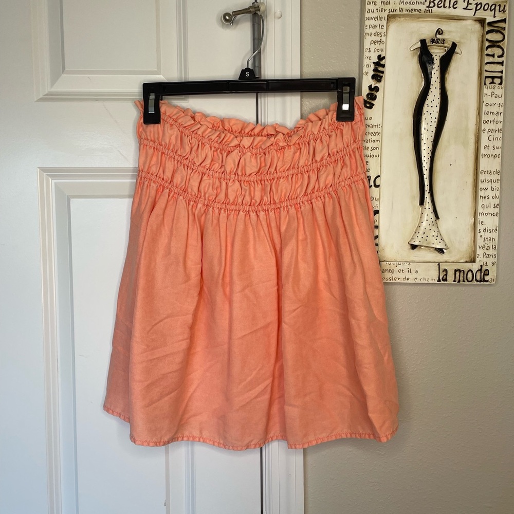 Bella Dahl Shirred Mini Skirt Coral Terracotta Elastic Waist NWT Large